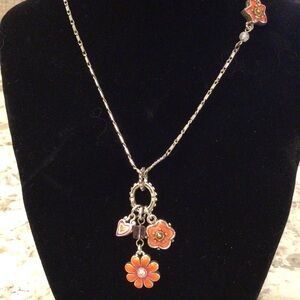 Brighton Silver Necklace with Orange Floral Charms